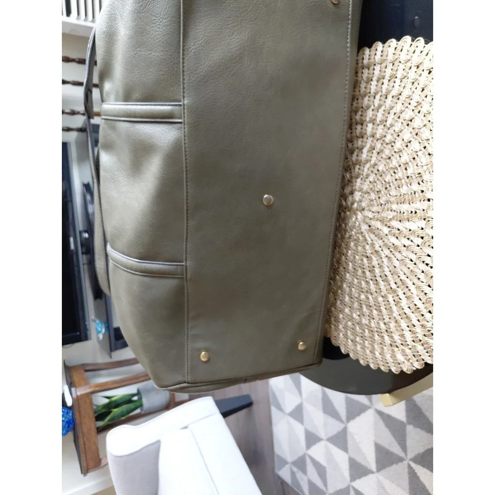Faux Leather Large Travel Duffel Tote Bag Overnight Bag Green Y2k Boho Travel